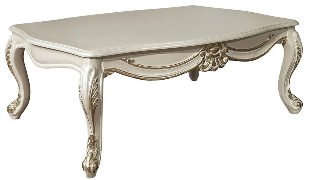 Luxury baroque living room table cream / gold 110 x 85 x H. 45 cm - Noble solid wood coffee table in baroque style - Baroque living room furniture