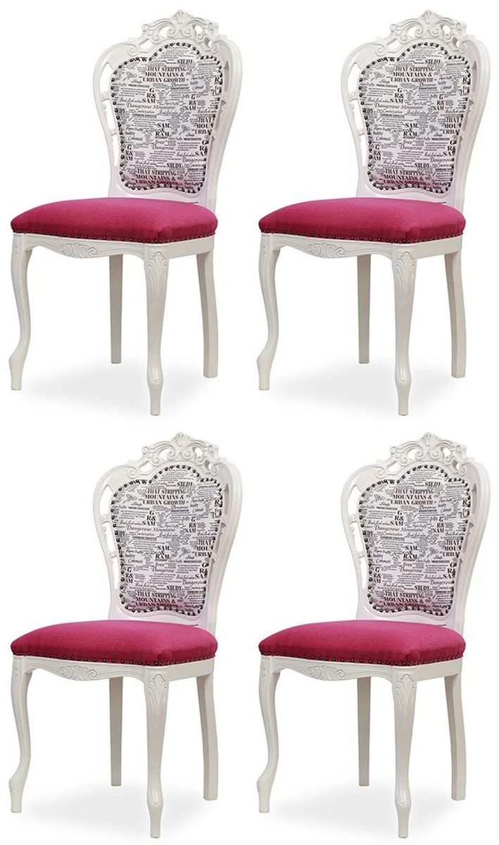 Luxury Baroque Dining Room Chair Set of 4 Dark Pink / Black / White - Baroque Style Kitchen Chairs - Magnificent Luxury Dining Room Furniture in Baroque Style - Noble & Magnificent