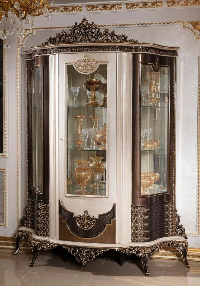 Luxury baroque display cabinet with door cream / dark brown / gold