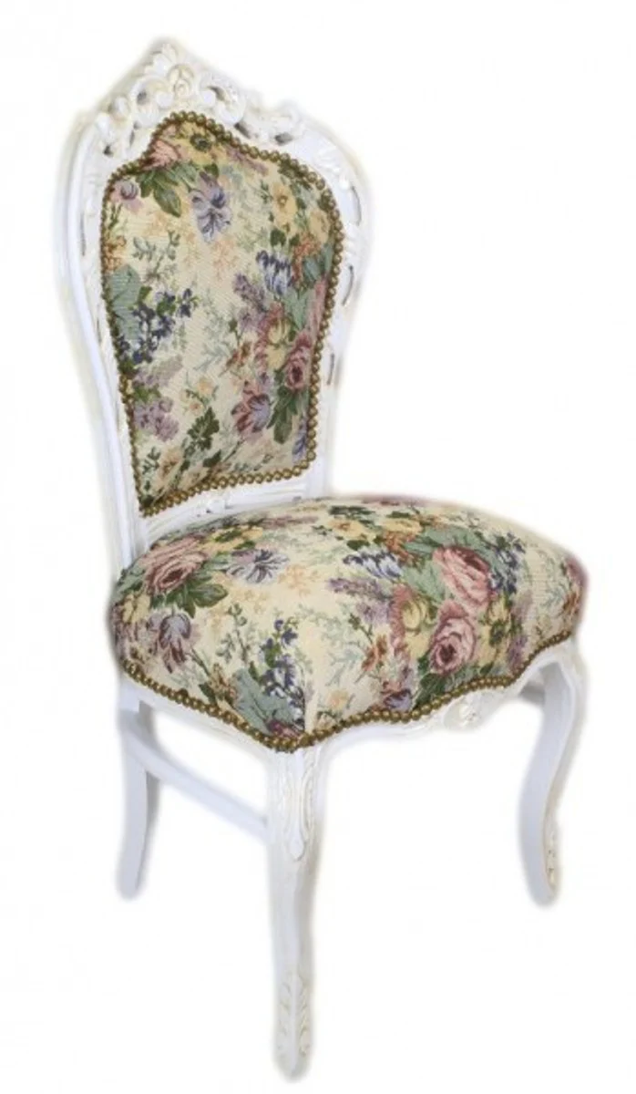 Baroque Dining Room Chair Flower Pattern / Antique White - Antique Style Furniture