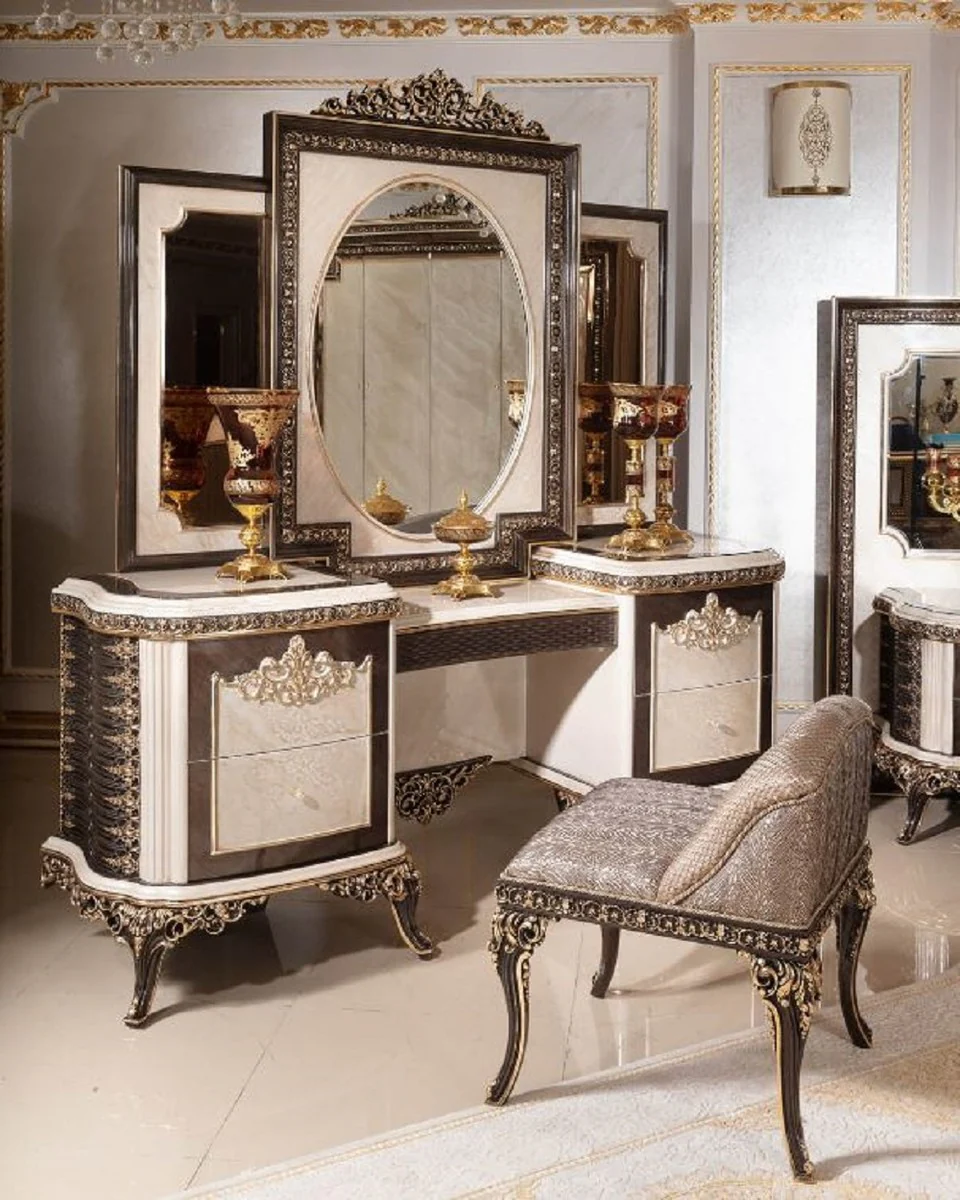 Luxury baroque dressing table with mirror and stool