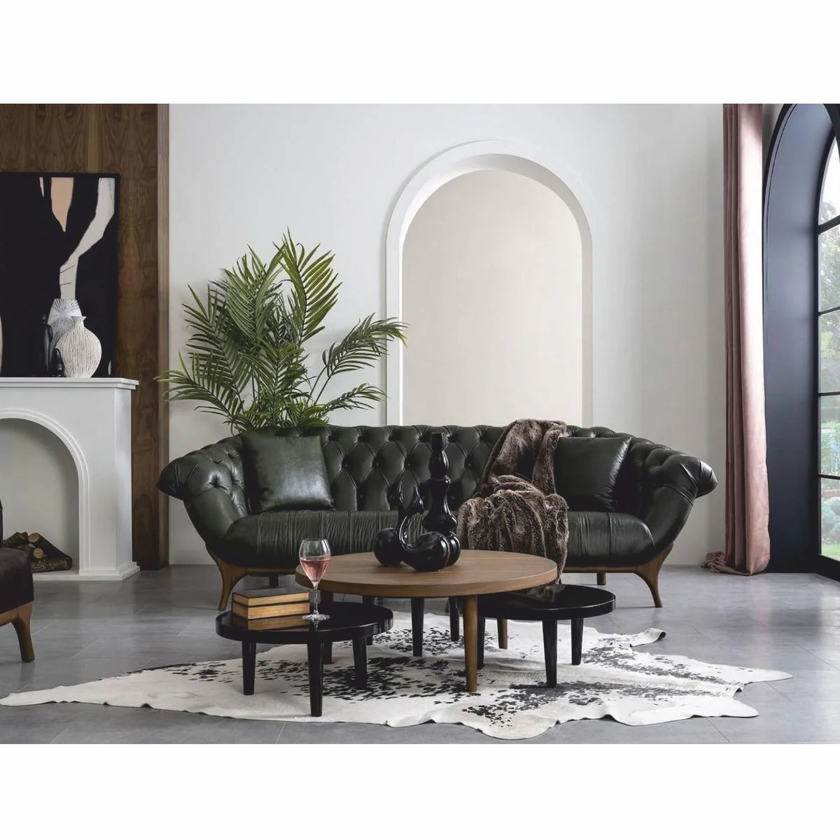 Luxury Chesterfield genuine leather sofa dark green / brown 270 cm - genuine leather furniture