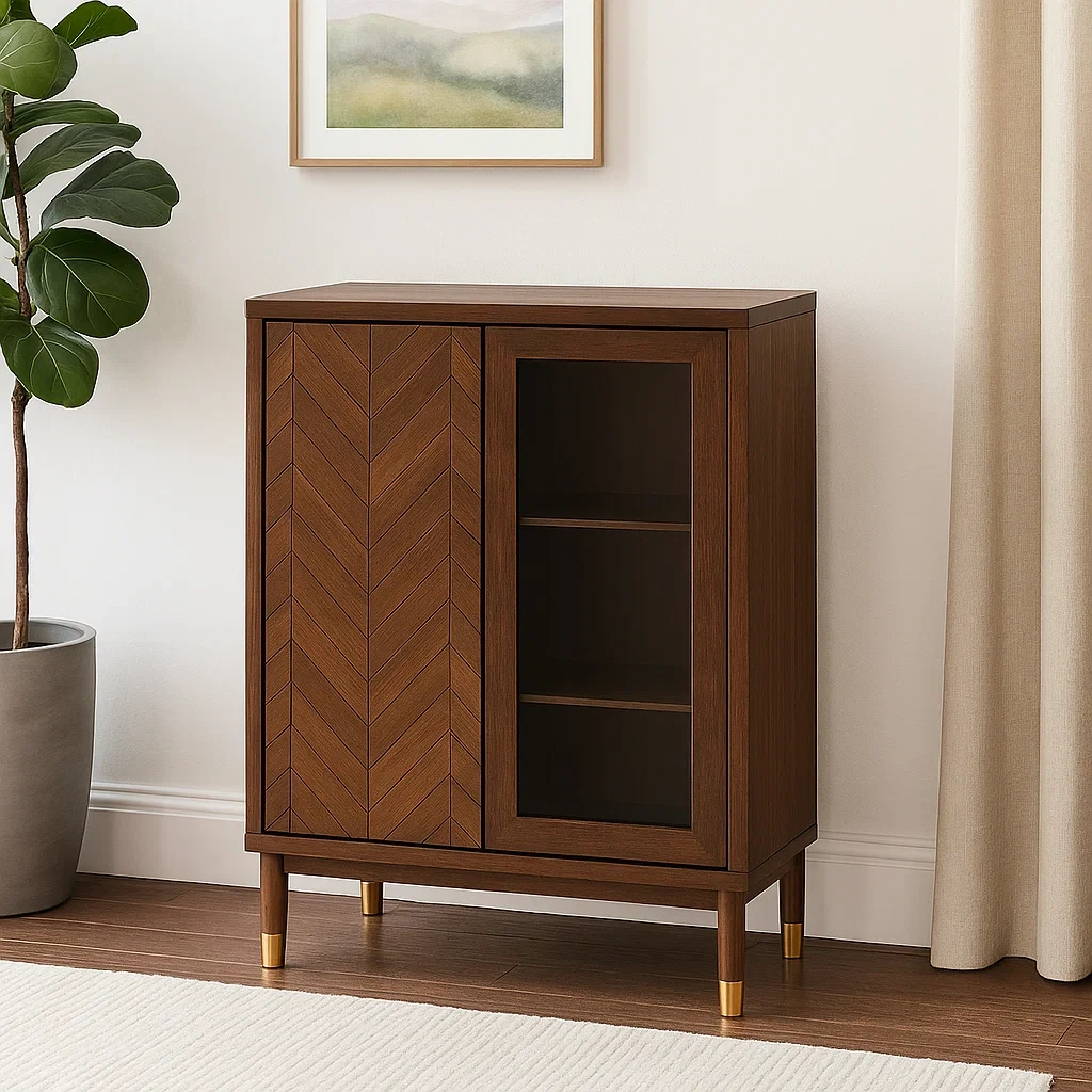 Vitrine mit Tür, Holz, braun, einfache Montage, fürs Wohnzimmer, 70 x 35 x 100 cm - WgRIFbyCrlHV