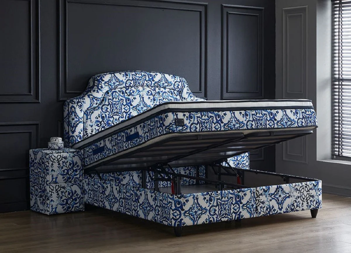 Luxury Art Deco Double Bed White / Blue / Black - Various Sizes