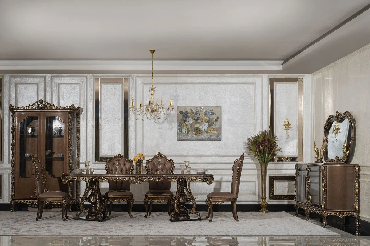 Luxury baroque dining table gray / brown / gold - magnificent baroque style kitchen table - luxury dining room furniture in baroque style - baroque dining room furniture - baroque furnishings