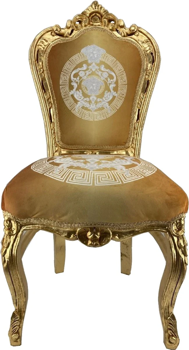 Baroque Dining Chair Gold Pattern / Gold - Handcrafted Antique Style Solid Wood Chair - Baroque Dining Room Furniture