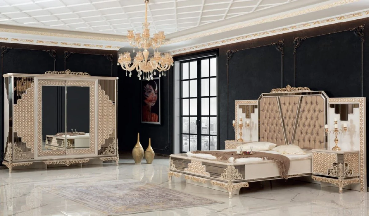 Luxury baroque bedroom wardrobe white / gold - magnificent solid wood wardrobe in baroque style - baroque bedroom furniture