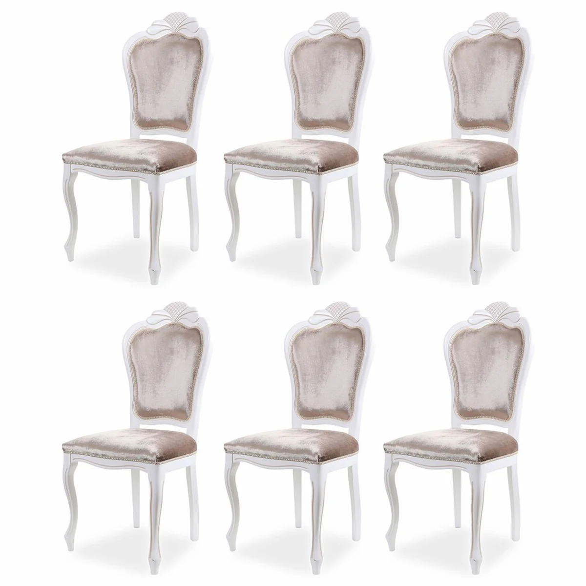 Luxury Baroque Velvet Dining Chair Set of 6 Gray / White - Baroque Furniture