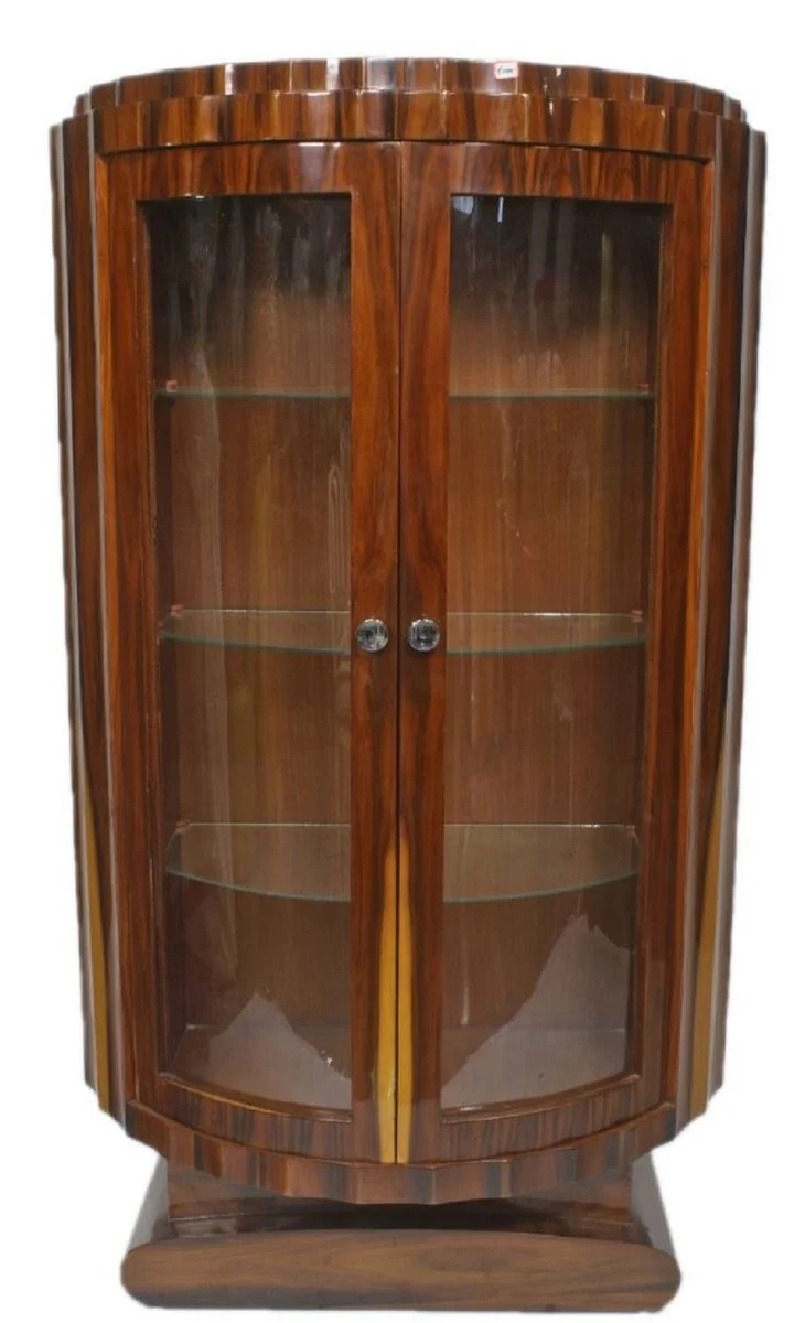 Art Deco display cabinet brown 100 x 45 x H. 165 cm - Half-round mahogany display cabinet with 2 glass doors - Art Deco living room furniture
