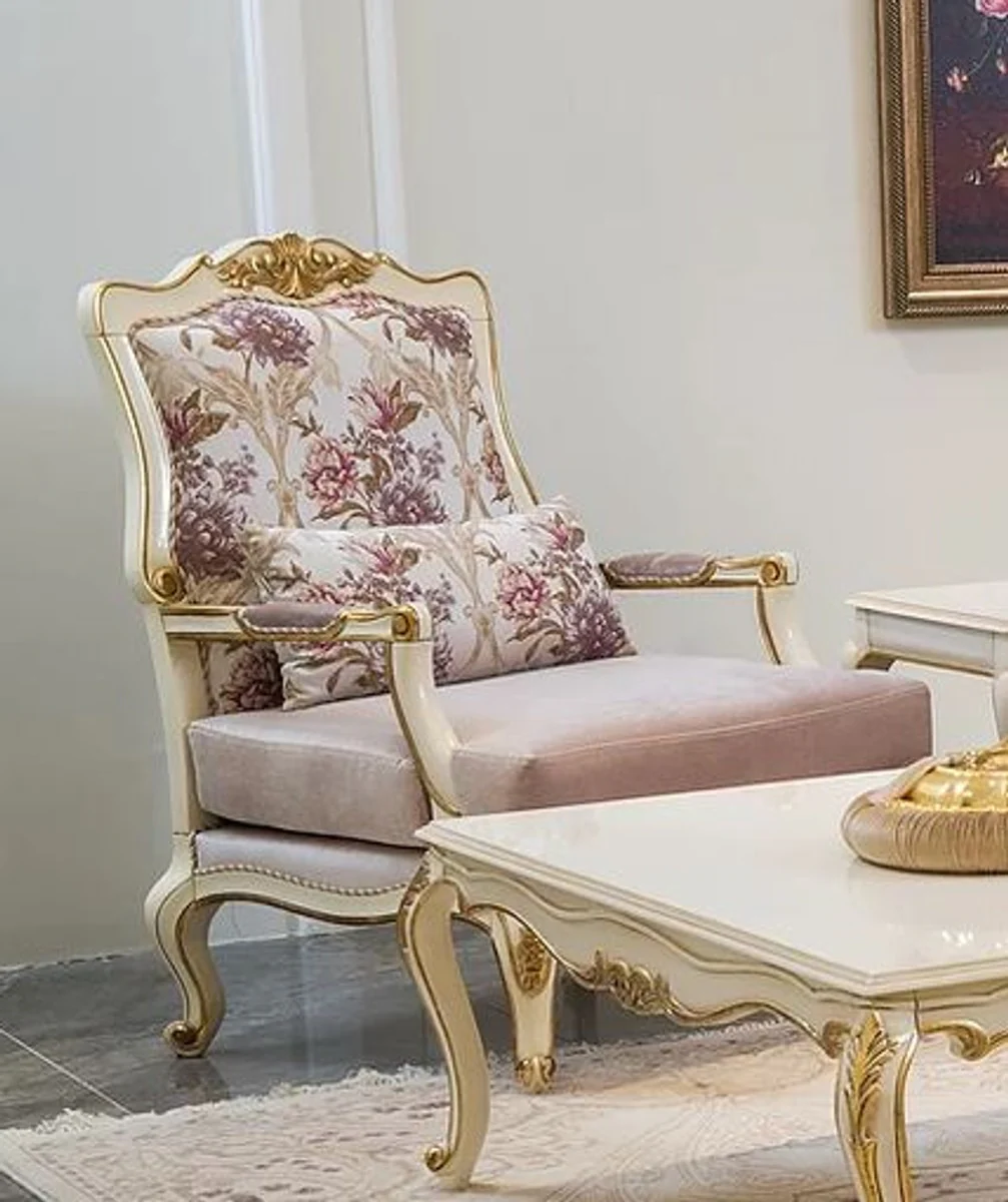 Luxury baroque living room set pink / white / gold - 2 baroque sofas & 2 baroque armchairs & 1 baroque coffee table - living room furniture in baroque style - baroque furniture - baroque furnishings