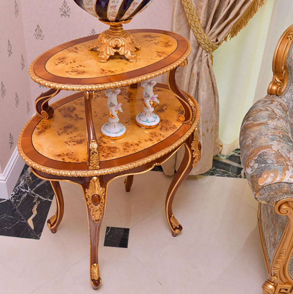 Luxury Baroque side table brown / natural / gold - Baroque furniture - Made in Italy