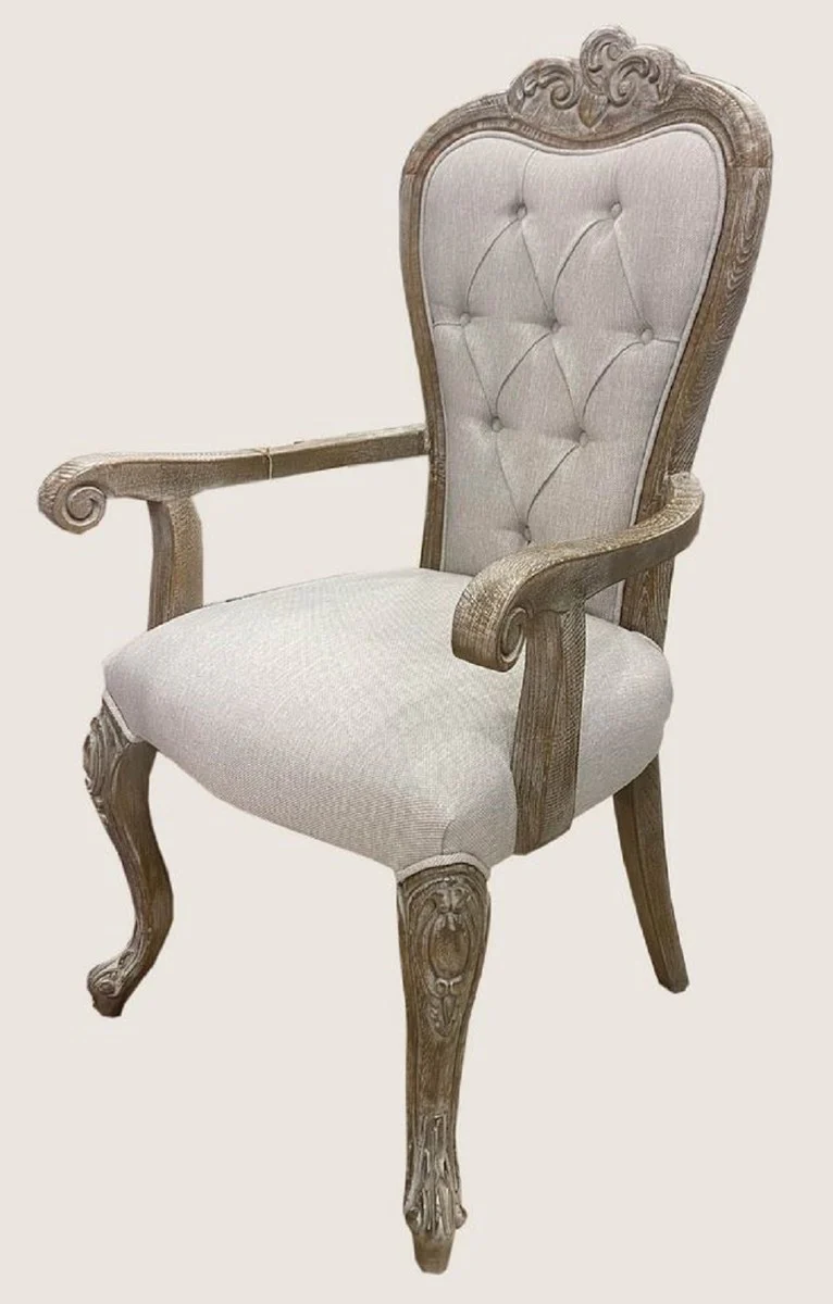 Luxury Baroque Dining Room Chair with Armrests Gray / Antique Brown - Magnificent Baroque Style Kitchen Chair - Luxury Dining Room Furniture in Baroque Style - Baroque Furniture - Noble & Magnificent