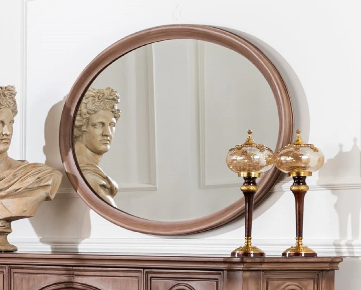 Luxury Baroque Mirror Brown - Oval Solid Wood Wall Mirror in Baroque Style - Baroque Furniture