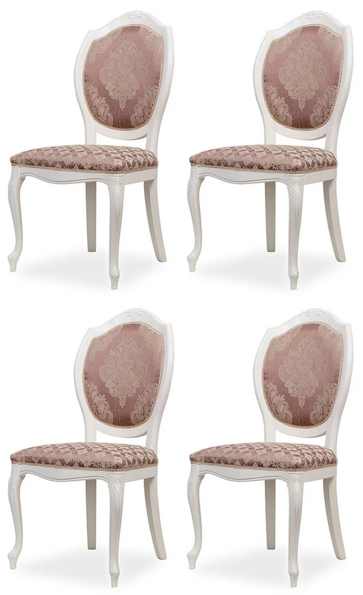 Luxury Baroque Dining Room Chair Set of 4 Purple / Beige / White - Baroque Style Kitchen Chairs - Magnificent Luxury Dining Room Furniture in Baroque Style - Noble & Magnificent