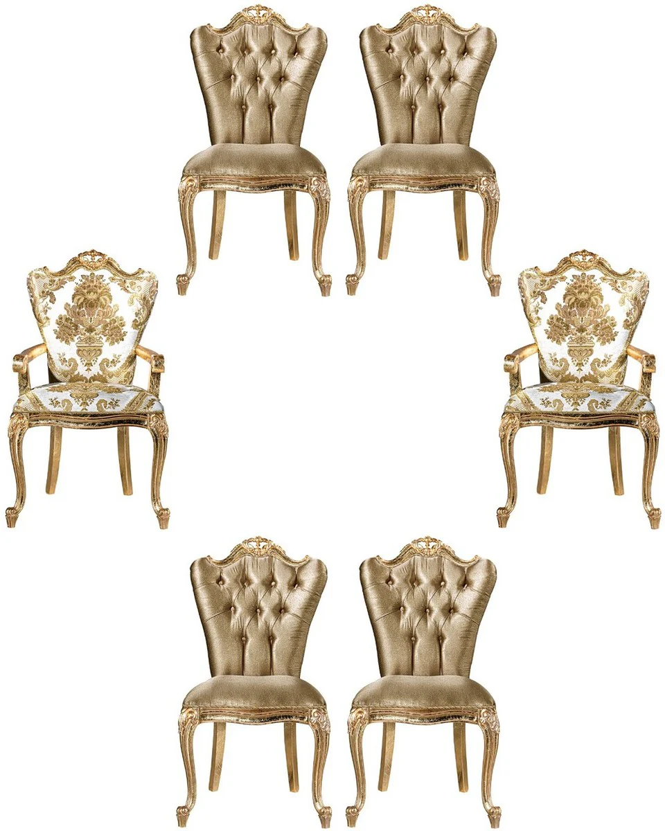 Luxury baroque dining room chair set white / gold - 6 handmade kitchen chairs in baroque style - baroque dining room furniture - noble and magnificent