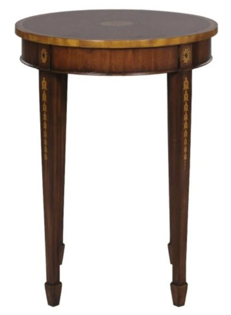 Luxury Art Nouveau mahogany side table brown / gold Ø 51 x H. 69 cm - Small round side table with drawer