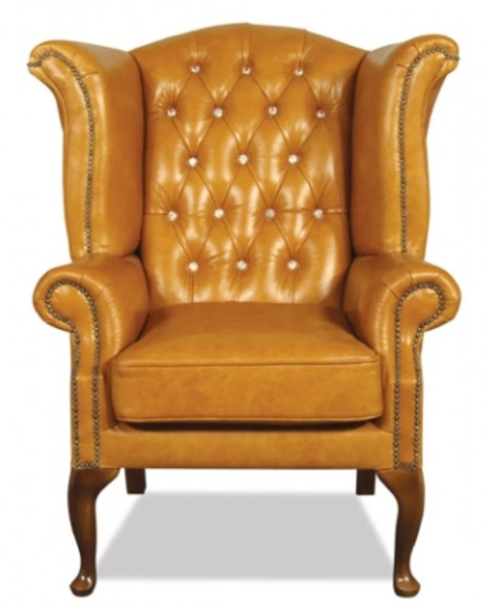 Real leather armchair with rhinestones 95 x 95 x H. 110 cm - luxury living room wing chair