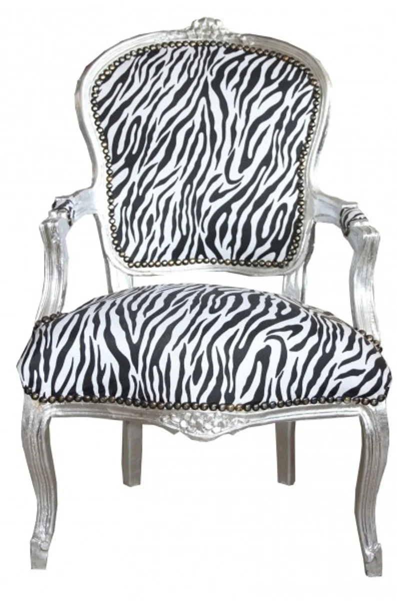 Baroque Salon Chair Zebra / Silver - Furniture Interior