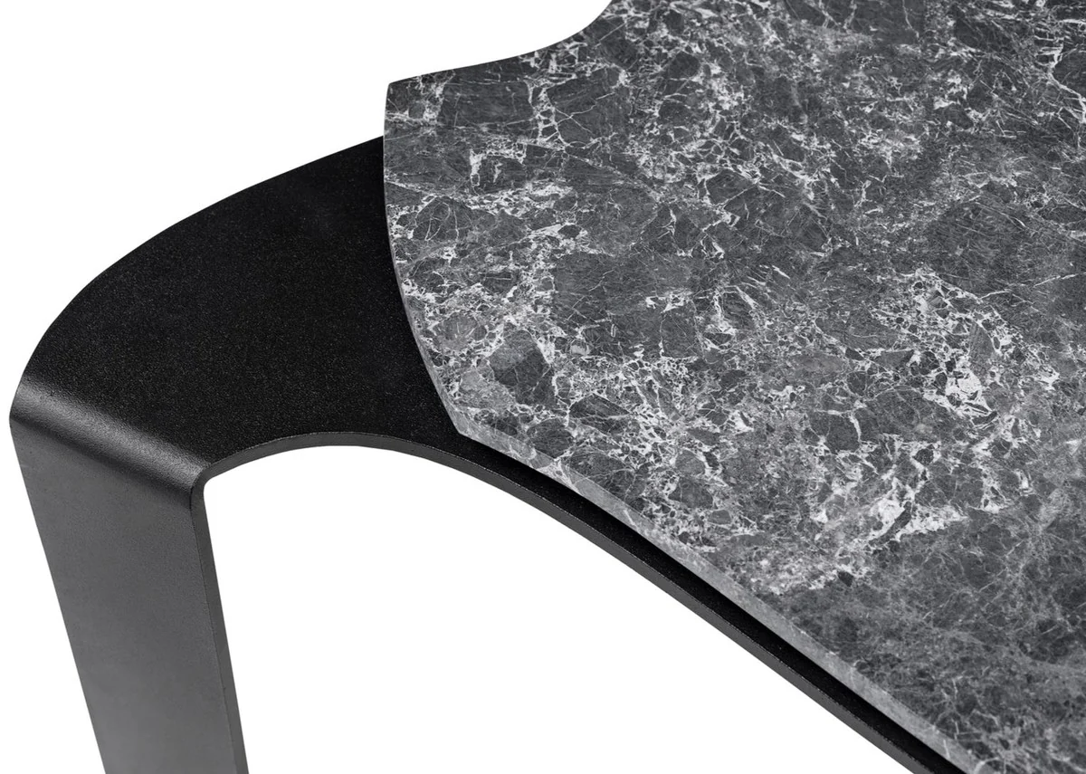 Luxury coffee table black / gray 75.5 x 78 x H. 32.5 cm - designer living room table with marble top