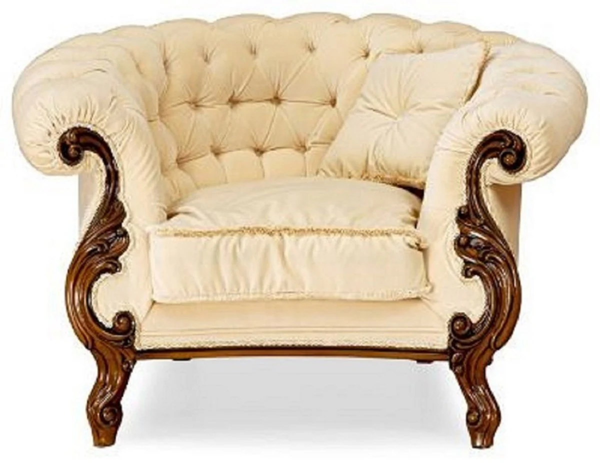 Luxury Baroque Living Room Set Cream / Brown - 2 Baroque Sofas & 2 Baroque Armchairs & 1 Baroque Coffee Table - Luxury Living Room Furniture in Baroque Style - Noble & Magnificent