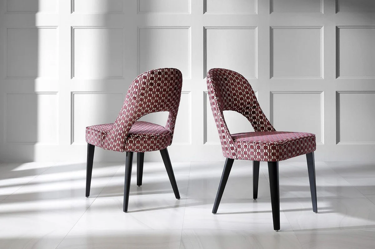 Luxury Art Deco dining room chair set of 6 red / white / black 49 x 61 x H. 89 cm - Art Deco kitchen chairs with pattern - dining room furniture - luxury furniture - Art Deco furniture - luxury furnishings