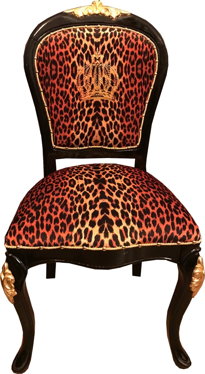Pompöös by Luxury Baroque Dining Room Chair Crown with Glitter Stones Leopard / Black / Gold - Pompöös Baroque Chair designed by Harald Glööckler