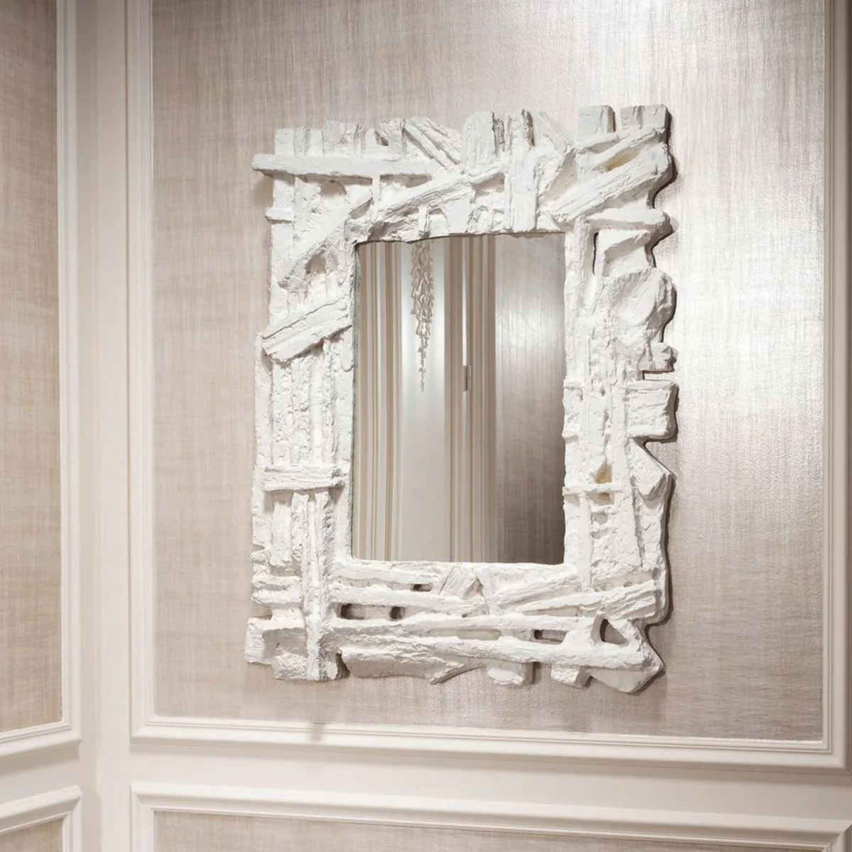 Luxus Spiegel Matt Weiß 121 cm - Rechteckiger Wandspiegel - Luxus Möbel