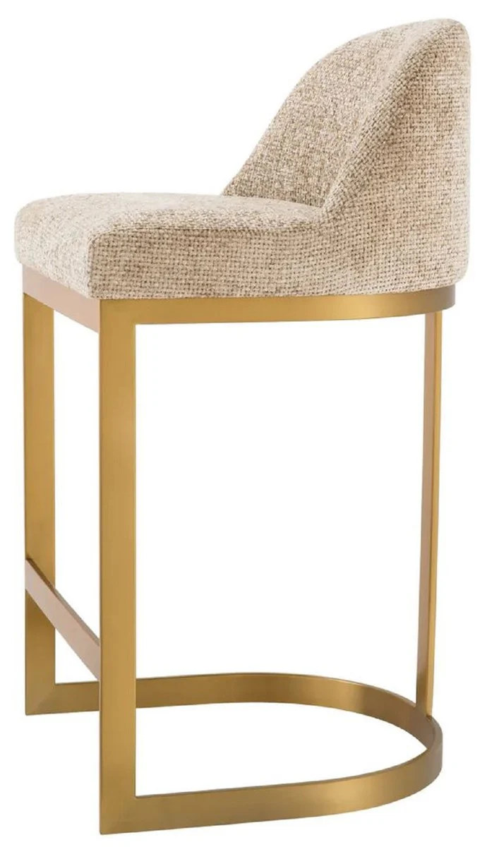 Luxury bar chair sand color / brass 53 x 48 x H. 91 cm - Padded stainless steel bar stool - Bar furniture - Luxury furniture - Luxury quality