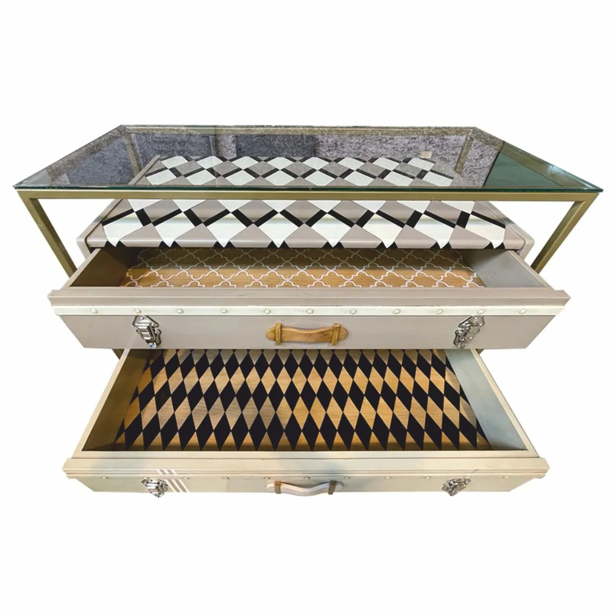 Luxury designer suitcase chest of drawers with 4 drawers colorful - luxury furniture