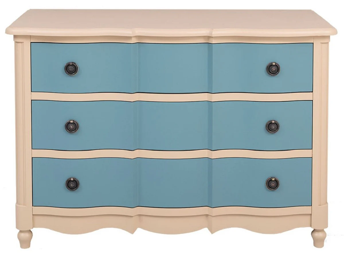 Country house style chest of drawers with 3 drawers beige / blue 130 cm - country house style furniture