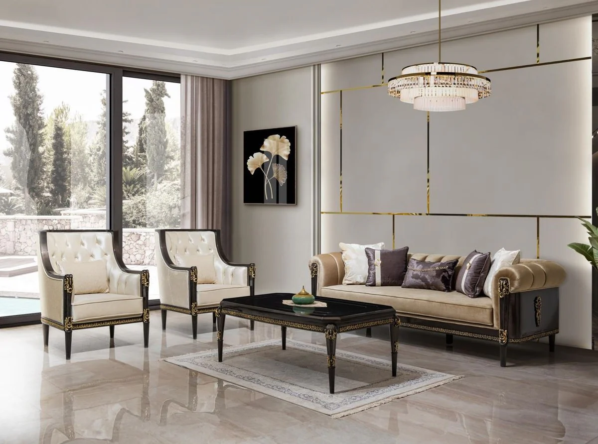 Luxury Baroque coffee table dark brown / gold 132 cm - Baroque furniture