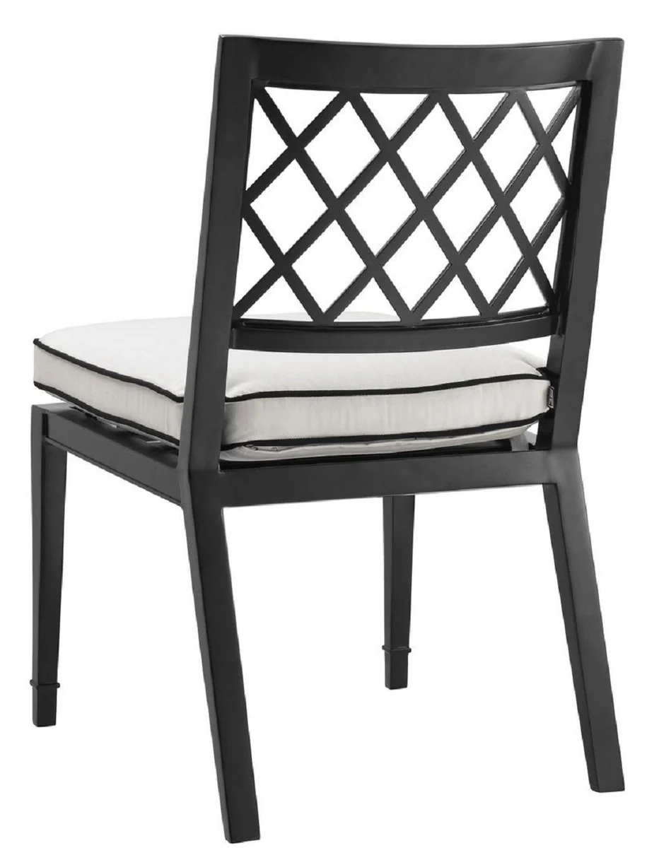 Luxury dining room chair matt black / white 53 x 66 x H. 87 cm - aluminum kitchen chair with cushion - dining room furniture