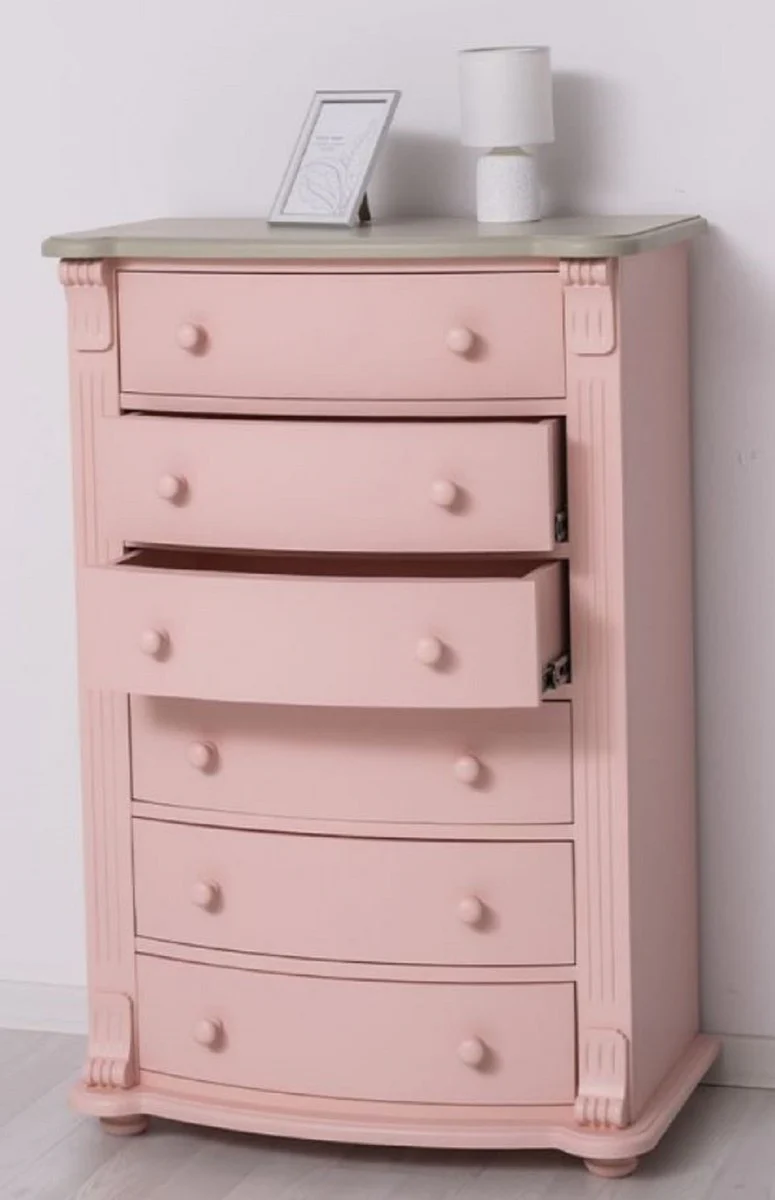 Country house style chest of drawers pink / gray 80 x 48 x H. 120 cm - Solid wood cabinet with 6 drawers - Country house style bedroom furniture - Country house style furniture - Country house style furnishings