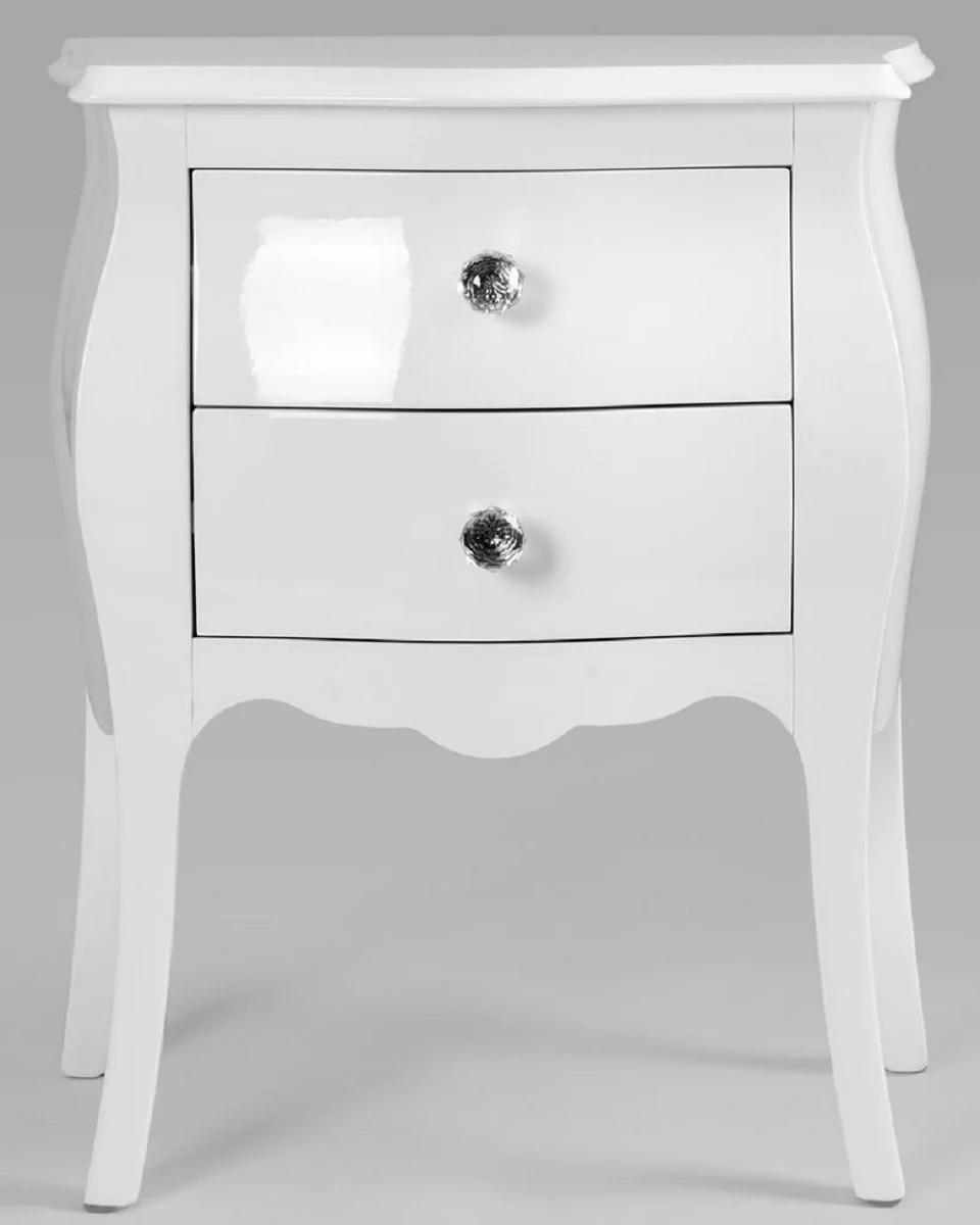 Luxury Baroque nightstand with 2 drawers high gloss white - Handmade Baroque bedside table - Baroque bedroom furniture - Luxury furniture in Baroque style - Baroque furniture