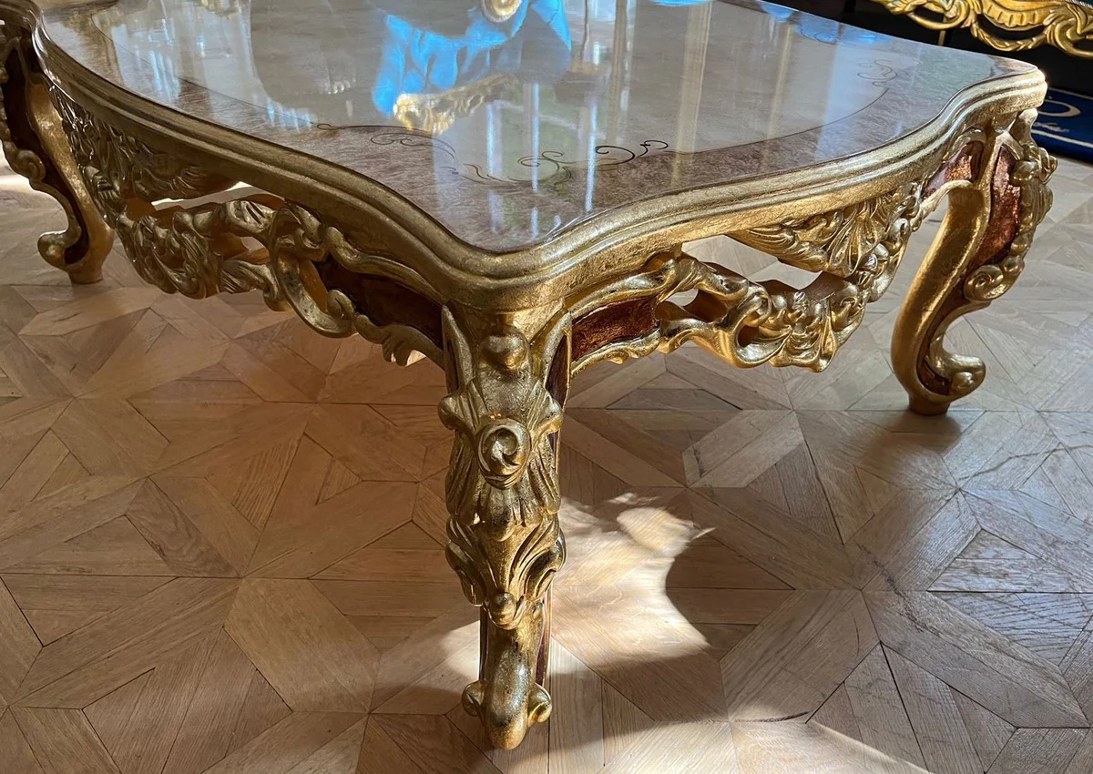 Luxury baroque coffee table white / gray / gold / brown - magnificent solid wood living room table in baroque style - magnificent baroque furniture