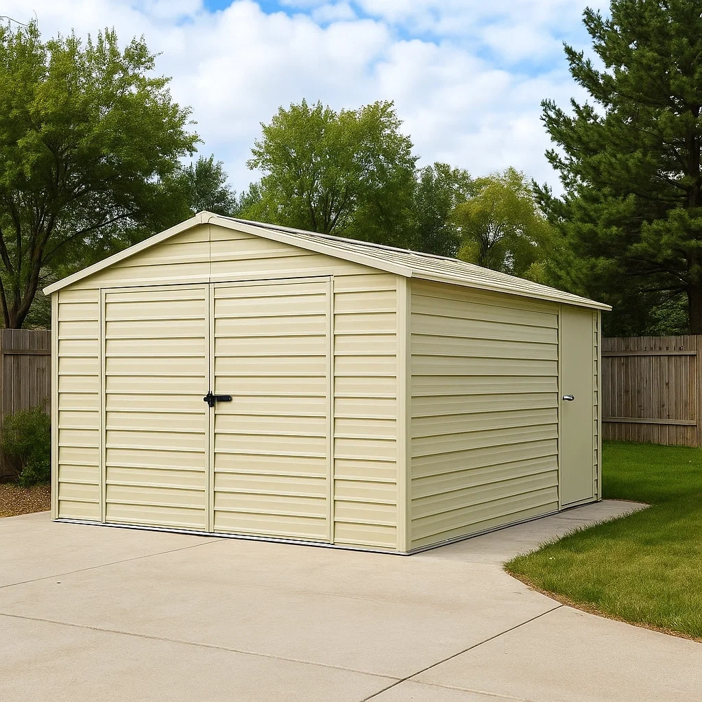 Metallgarage mit Pultdach und Doppeltoren, beige, Maße 600 x 600 x 250 cm, für die Lagerung im Freien - xp1Xh94ufljW