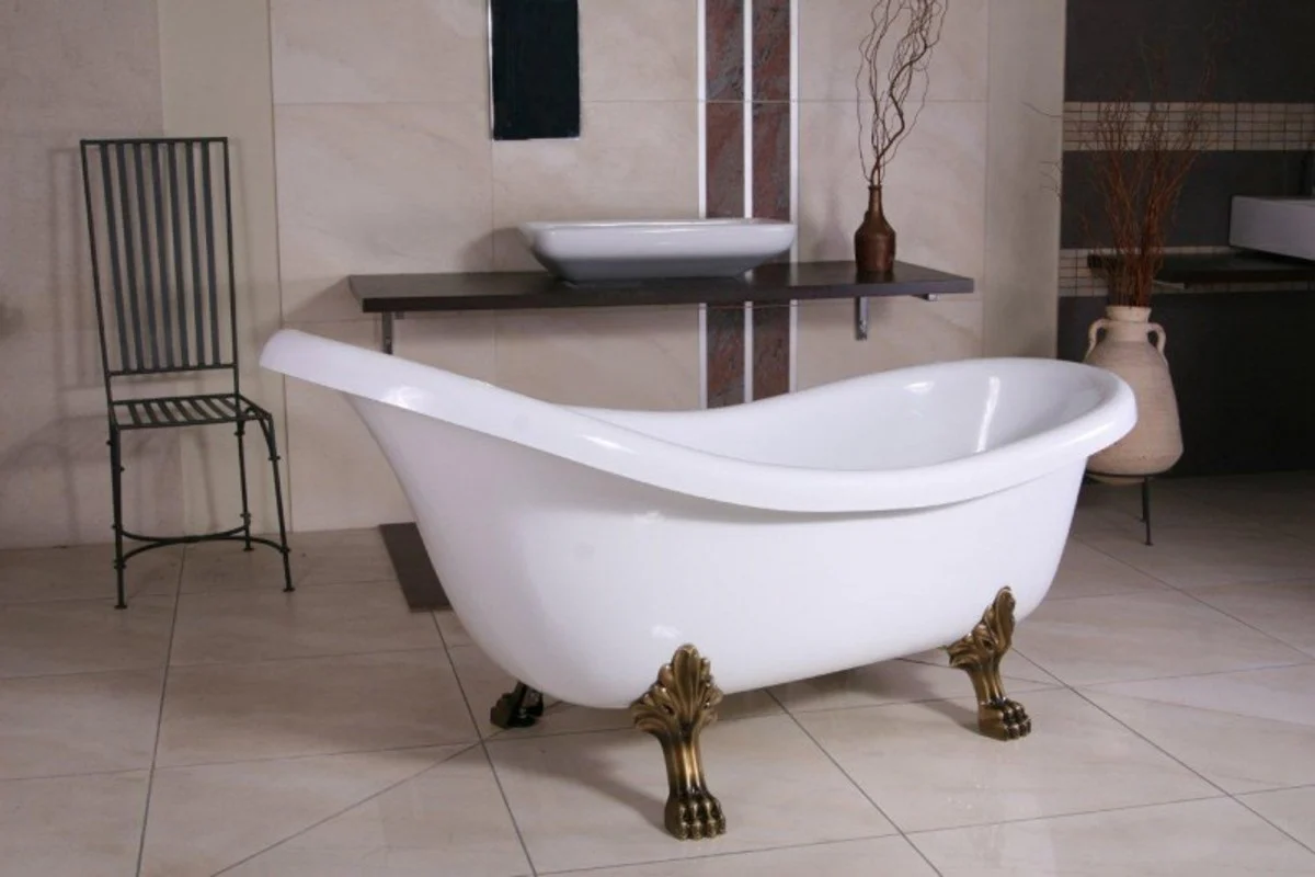 Freestanding luxury bathtub Art Nouveau Sicilia white/old gold 1740mm - Baroque bathroom - Retro antique bathtub