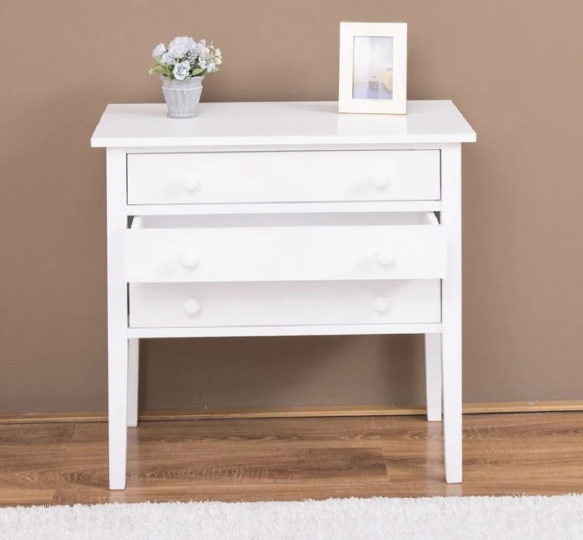 Country house style solid wood chest of drawers with 3 drawers white 80 x 41 x H. 75 cm - country house style furniture
