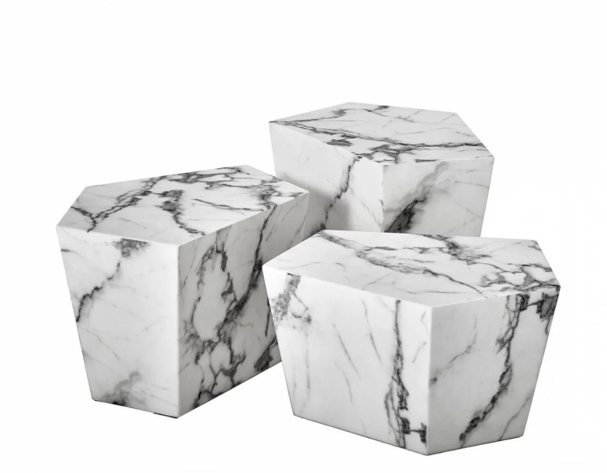 Art Deco Luxury Coffee Table Faux Marble Set of 3 - Living Room Salon Table - Luxury Furniture