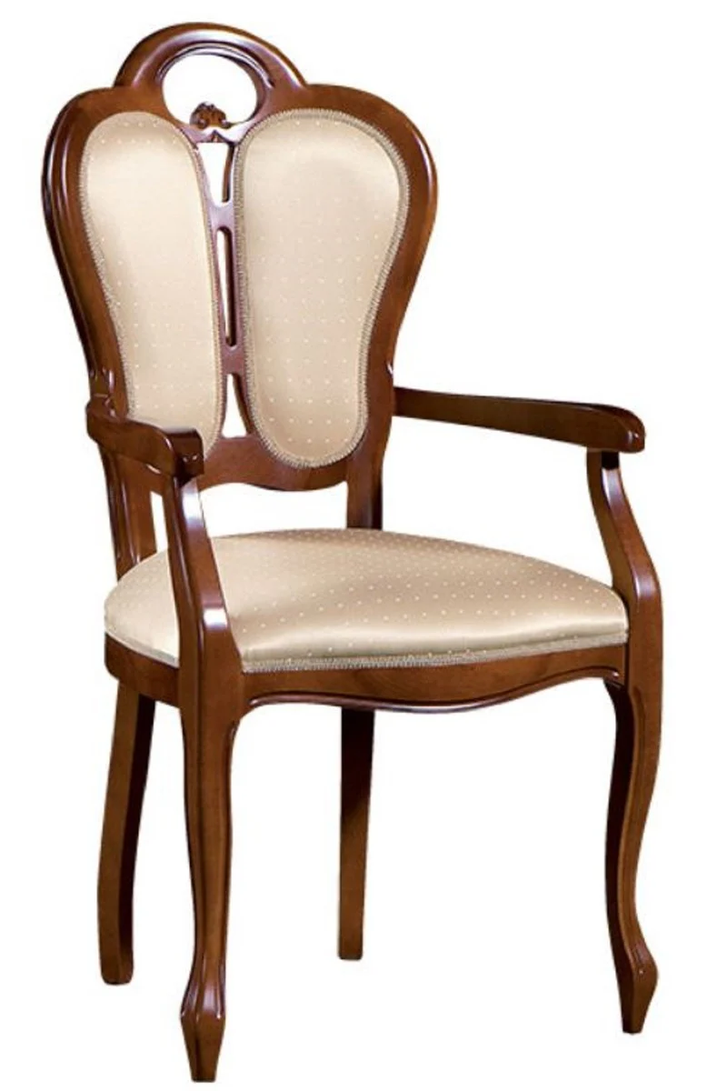 Luxury baroque dining chair with armrests brown / white / beige 57 x 43 x H. 105 cm - dining room furniture in the baroque style