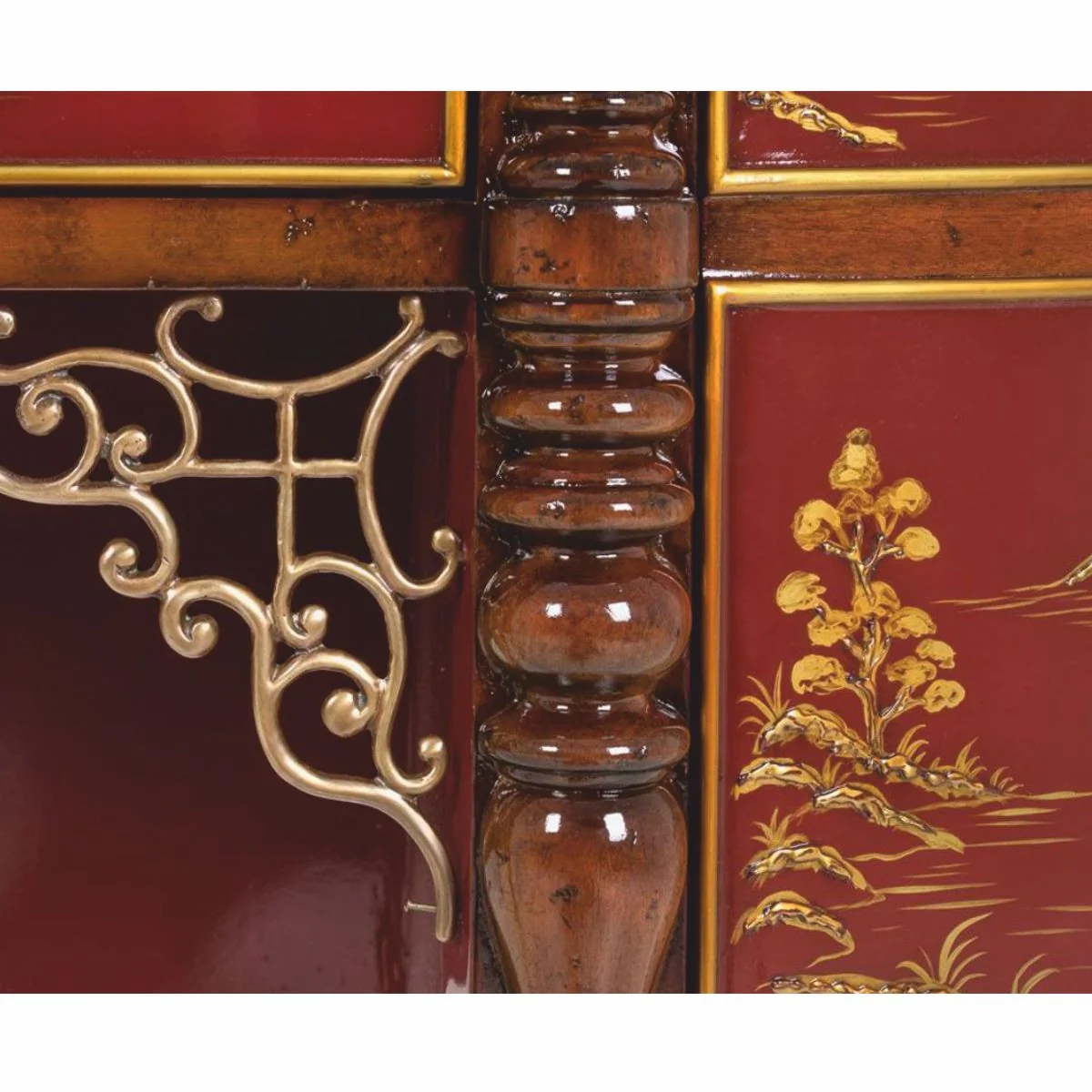 Luxury baroque chest of drawers with marble top red / brown / gold / black 145 cm