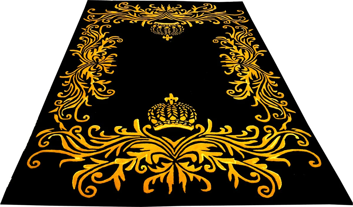Pompöös by luxury carpet by Harald Glööckler 120 x 170 cm crown black / gold - baroque design carpet - hand-woven from wool