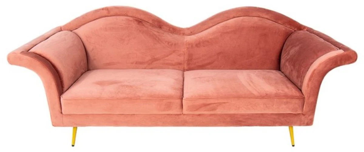 Luxury designer 3-seater sofa pink / gold 215 x 73 x H. 85 cm - living room sofa - living room furniture - luxury furniture - designer furniture - living room furnishings - luxury furnishings