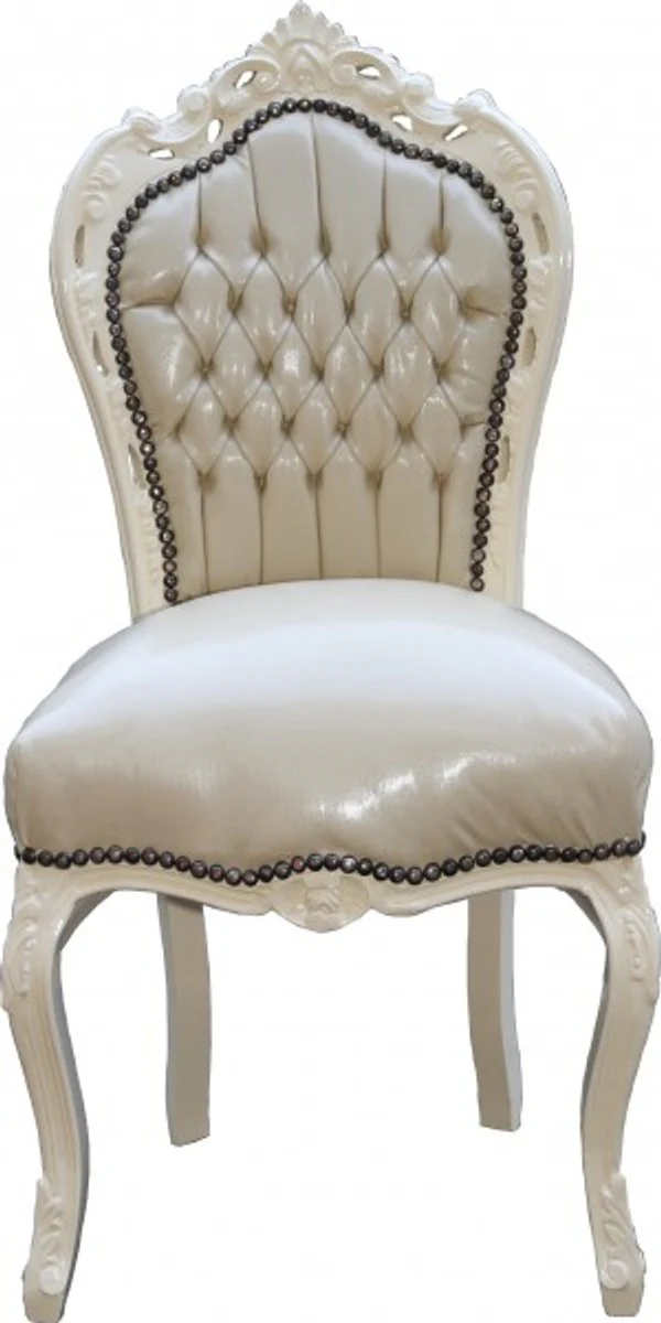 Baroque dining room chair cream/cream leather look - furniture antique style