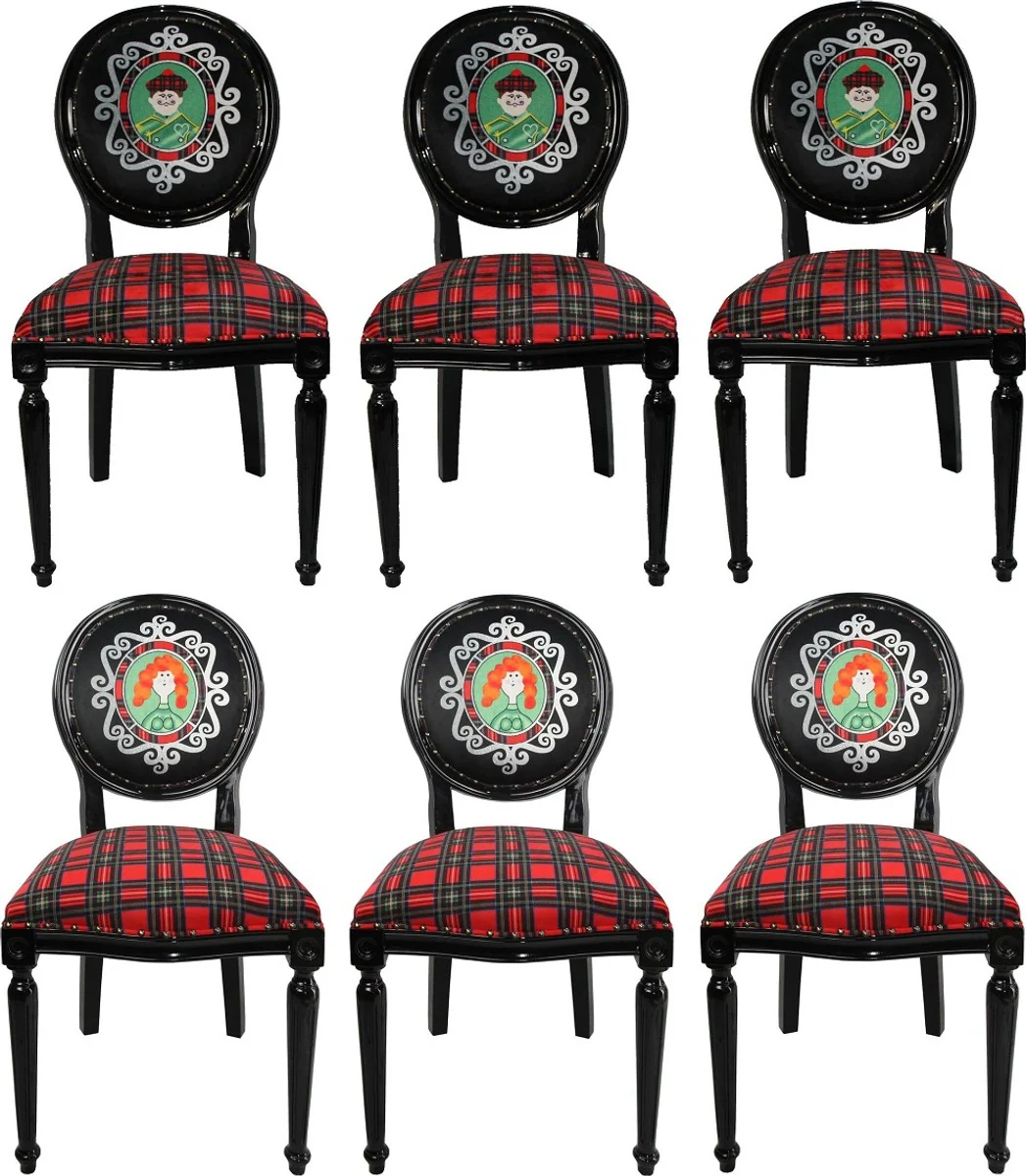 Luxury Baroque Dining Room Set Scotland Man and Woman Multicolored / Black 48 x 50 x H. 98 cm - 6 handmade dining chairs - Baroque dining room furniture