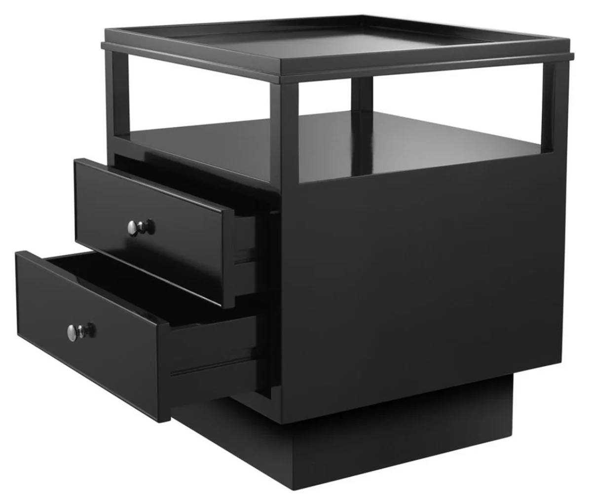 Luxury mahogany bedside table with 2 drawers black / silver 57 x 55 x H. 61 cm - Luxury bedroom furniture