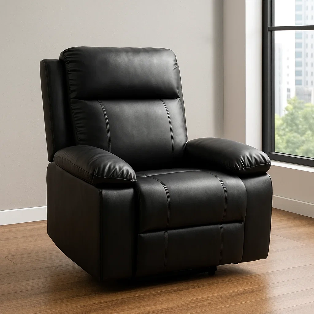 Sonnenliege, schwarz, Leder, geeignet fürs Wohnzimmer, 83 x 83 x 120 cm