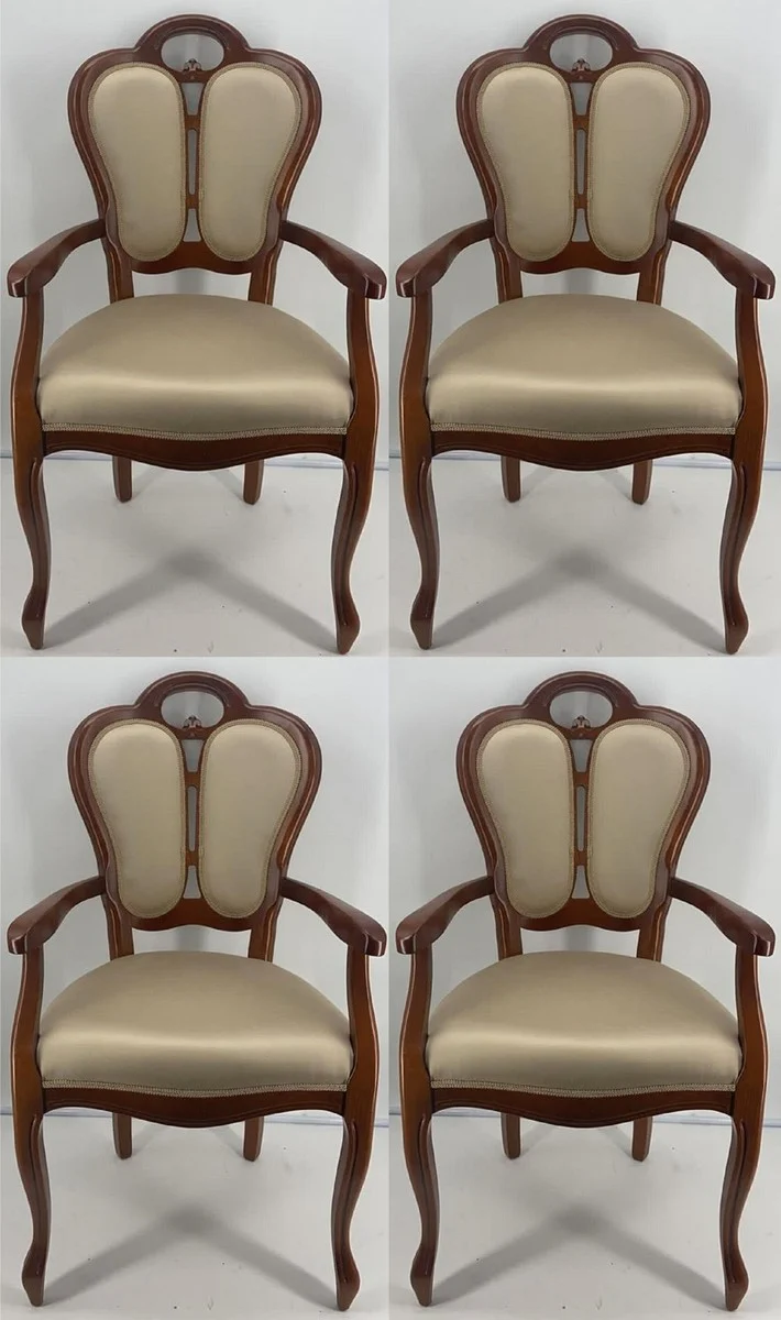 Luxury Art Nouveau dining chair set of 4 gold / brown 57 x 43 x H. 105 cm - Padded solid wood chairs with armrests - Art Nouveau dining room furniture