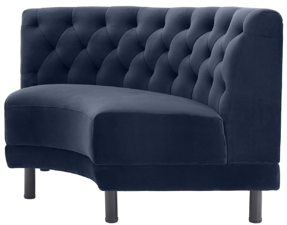 Luxury Chesterfield Velvet Couch Midnight Blue / Black 114 x 75 x H. 85 cm - Curved & Expandable Living Room Sofa - Luxury Collection