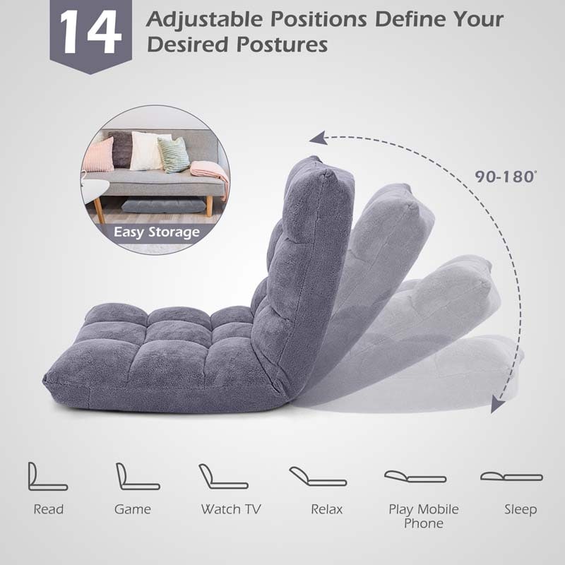 Memory Foam Floor Chair, 14-Position Adjustable Folding Gaming Sofa Chair with Back Support, Chaise Lounge Sofa Bed Recliner
